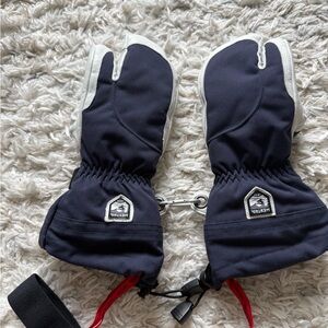 Hestra Heli Ski Gloves - 3 finger Navy/White; size 8 women. Worn only once